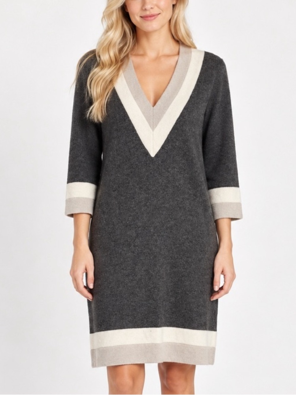 Rag & Bone New York Charcoal Gray V-Neck Sweater Dress Medium 6122